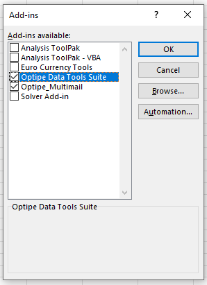 Uncheck Optipe Add-in