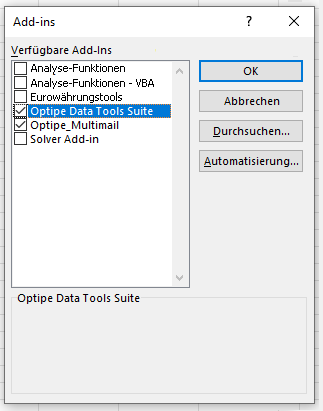Optipe Add-In deaktivieren