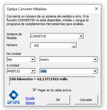 Optipe Convertir Medidas en Excel