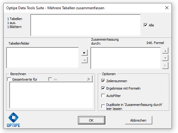Interface Mehrere Tabellen zusammenfassen