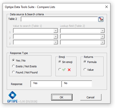 Compare Lists Optipe