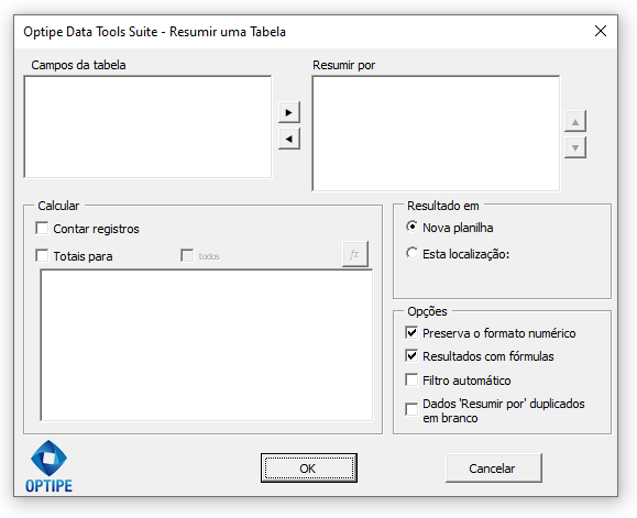 Interface Resumir Tabela