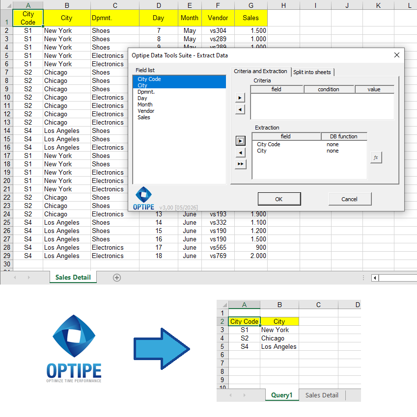 Use Extract Data from Data Tools Suite to extract unique records from an Excel table automatically.