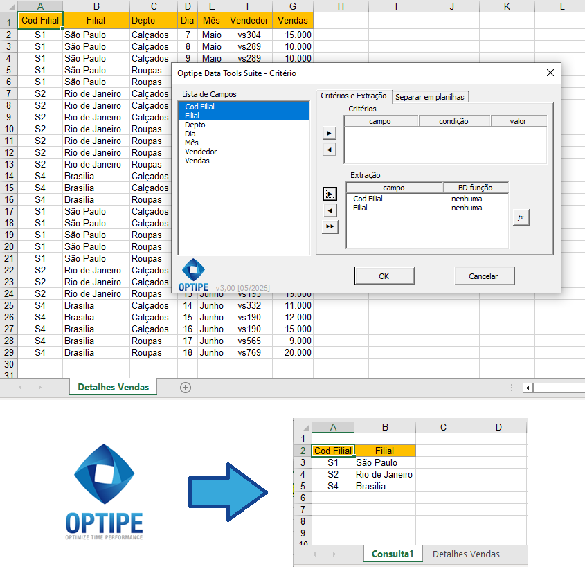 Usar Extrair Dados do Data Tools Suite para extrair registros únicos de uma tabela do Excel automaticamente.