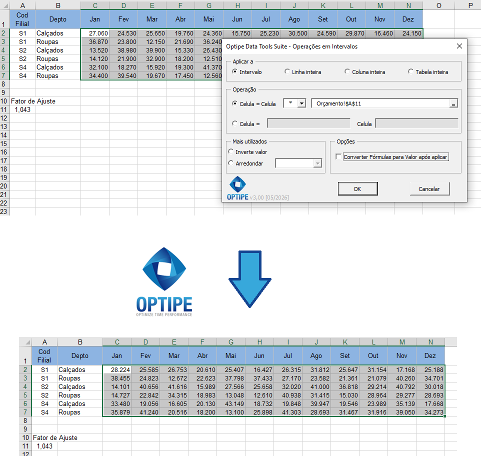 Aplicar automaticamente fatores de ajuste em orçamentos utilizando Operações em Intervalos do Data Tools Suite.