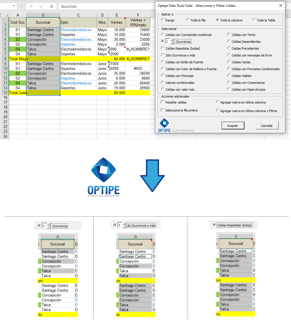 Encontrar primeras ocurrencias, registros repetidos y duplicados en Excel para depurar bases de datos, clientes, productos e inventarios.