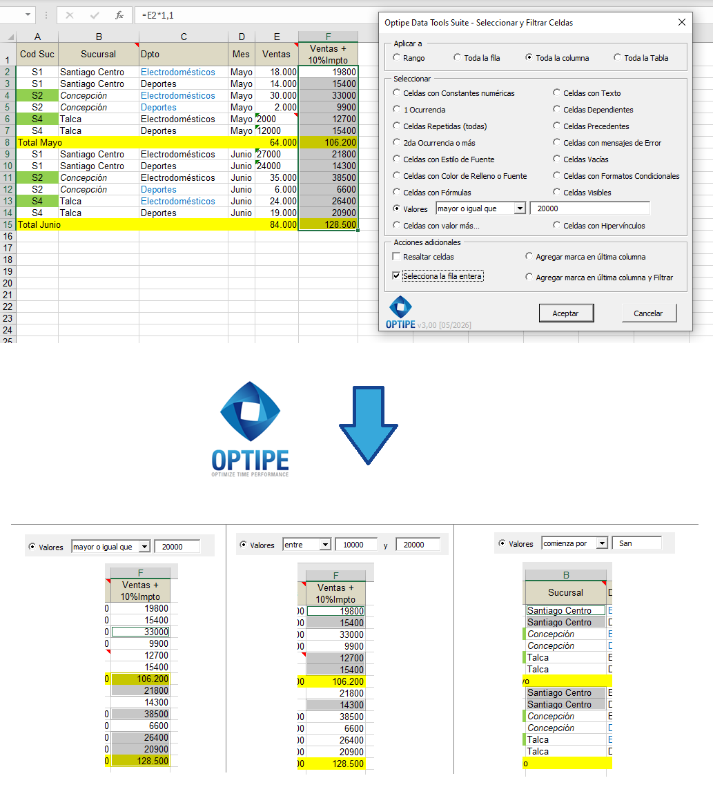 Encontrar valores específicos en Excel, seleccionar registros mayores a un importe, valores dentro de un rango y textos que comienzan por una palabra.