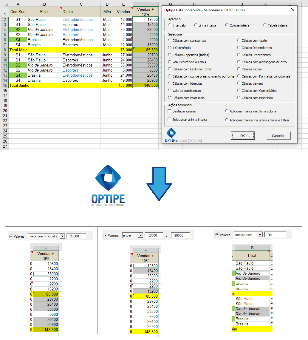 Encontrar valores específicos no Excel usando critérios numéricos e textuais, incluindo valores maiores, intervalos de valores e pesquisas por texto.