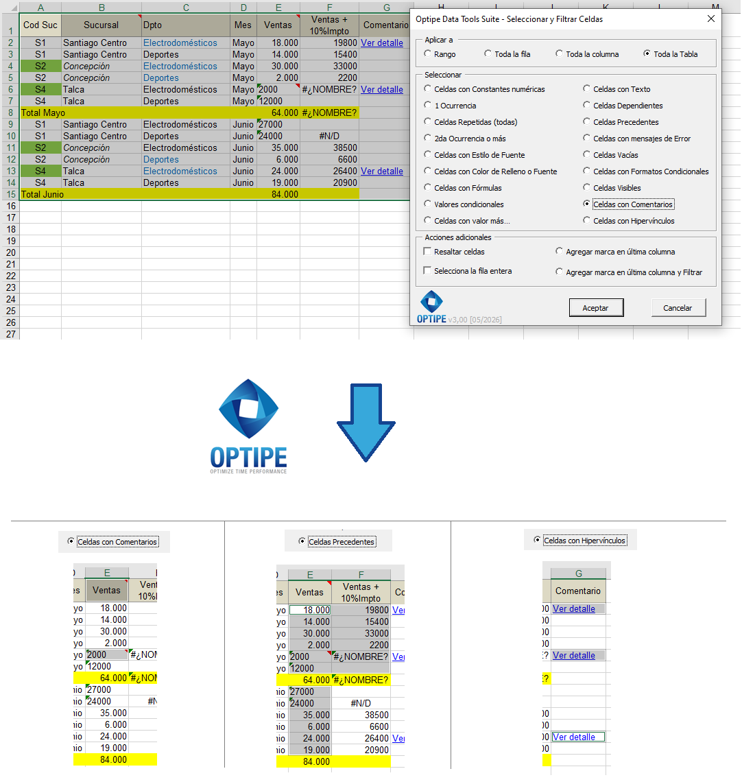 Auditar dependencias, precedentes, comentarios e hipervínculos en Excel para revisar fórmulas y comprender modelos complejos.